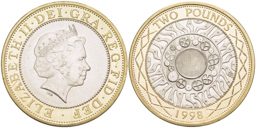 Великобритания 2 фунта 1998 Елизавета II (1952-2022) KM 994, Spink 4570 (K9) (K9) биметалл UNC 51-4213