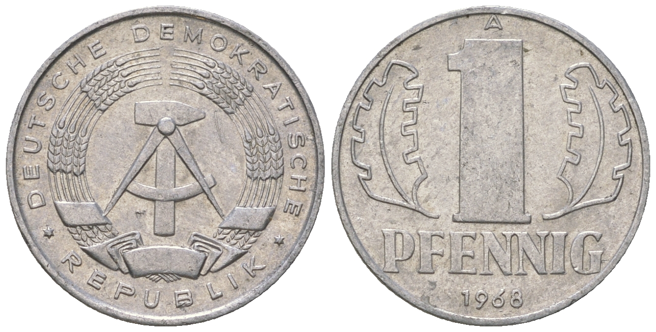 ГДР 1 пфенниг 1968 А КМ 8.1 алюминий 4615-1231