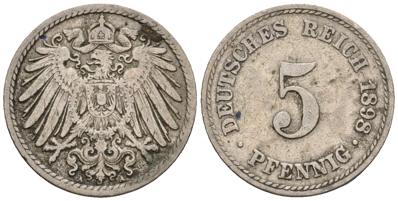 Германия 5 пфеннигов 1897 A, KM 11, J. 12 медно-никель 220-712