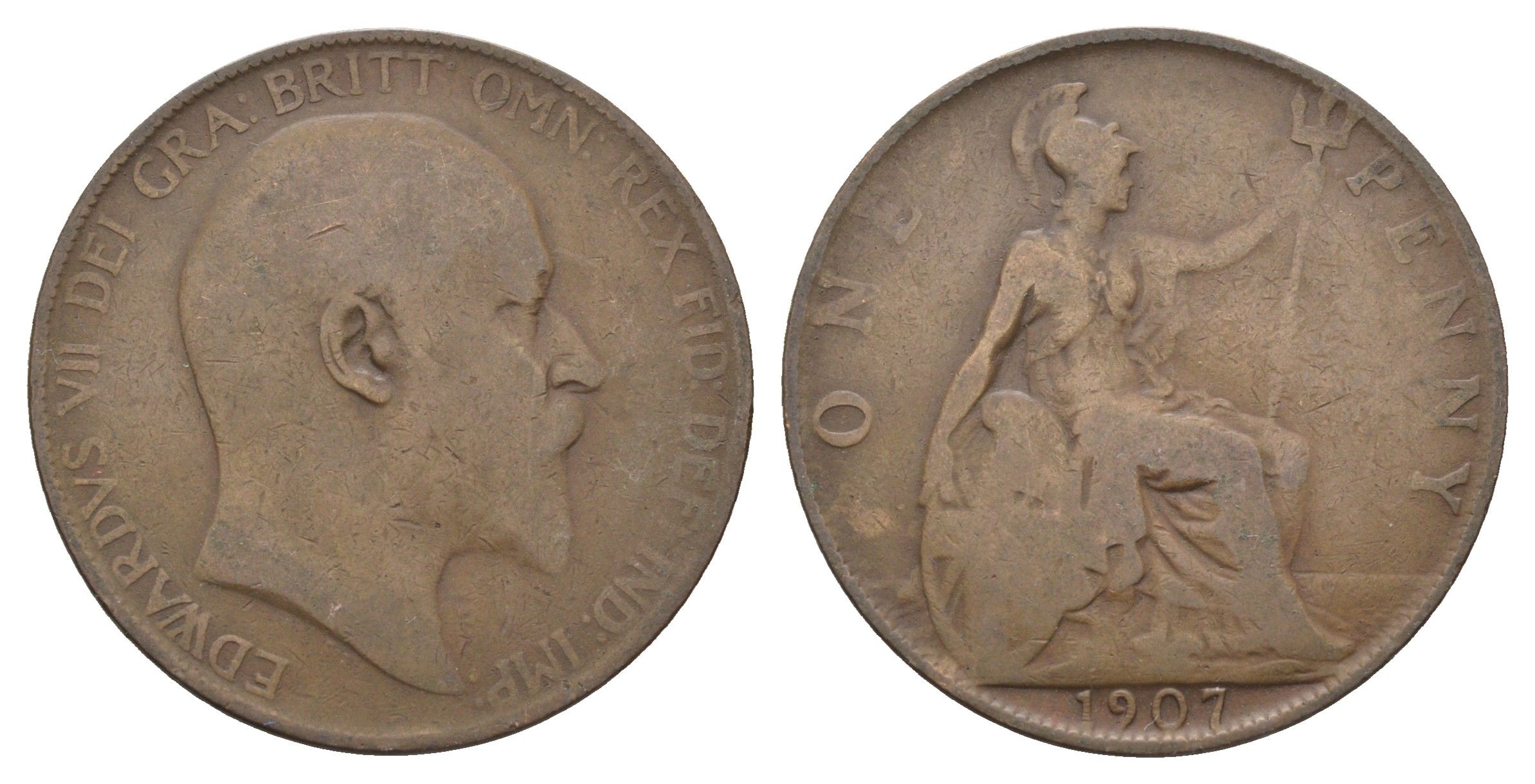 Великобритания 1 пенни 1907 Эдуард VII (1901-1910) KM 794.2, Spink 3990 бронза 4661-514