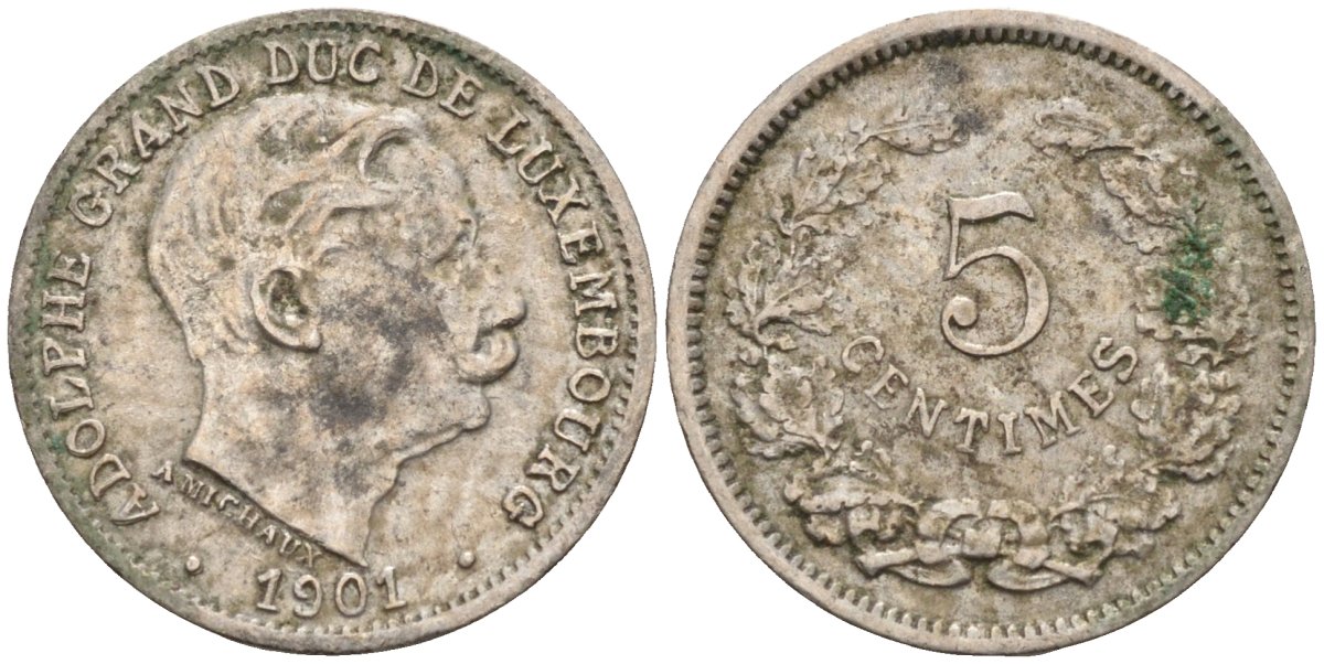 Люксембург 5 сантимов 1901 герцог Адольф (1890-1905) KM 24 медно-никель 4585-759