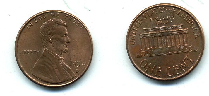 США 1 ЦЕНТ 1994 D, ЛИНКОЛЬН KM 201b цинк плакированный медью 46-943