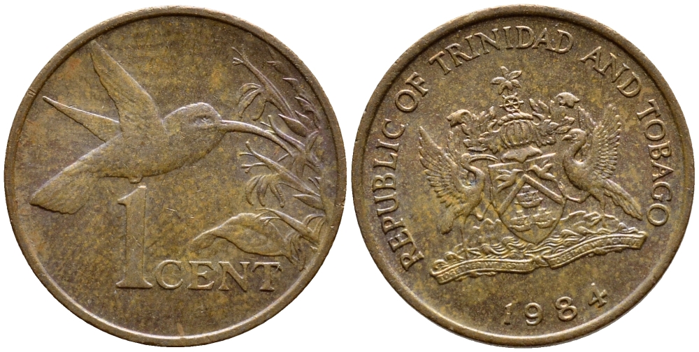 Тринидад и Тобаго 1 цент 1984 колибри KM 29 бронза 4396-1012