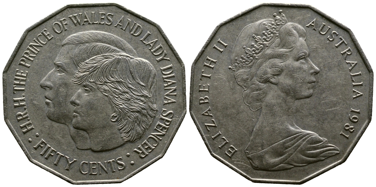 Австралия 50 центов 1981 Елизавета II (1952-2022), свадьба принца Чарльза и леди Дианы KM 72 медно-никель 3334-142