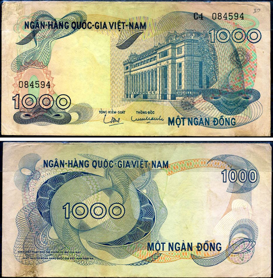 Южный Вьетнам 1000 донгов ND (1971) Pick 29 a бумага 7376-2-3-2