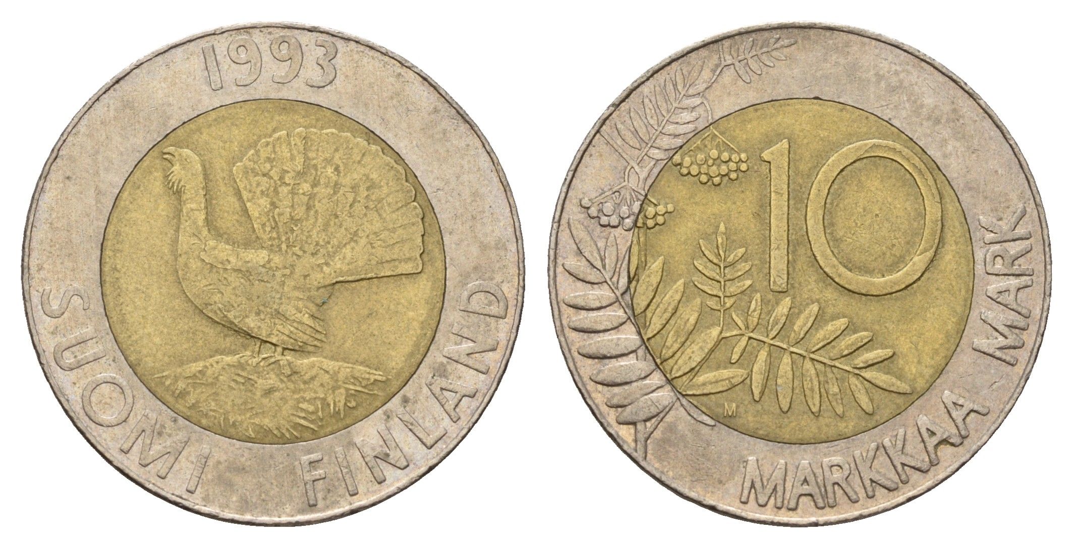 Финляндия 10 марок 1993 KM 77 биметалл 3459-841