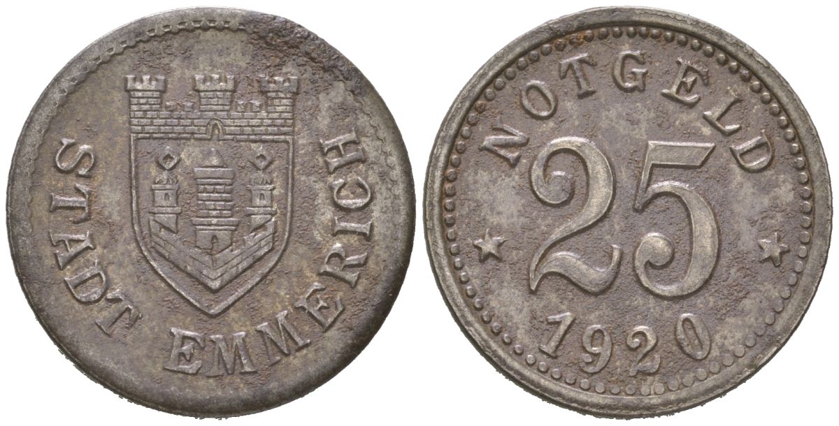 Эммерих 25 пфеннигов 1920 Funck 118.3, Men05 6537.3, Men18 8204.3 железо 4617-316