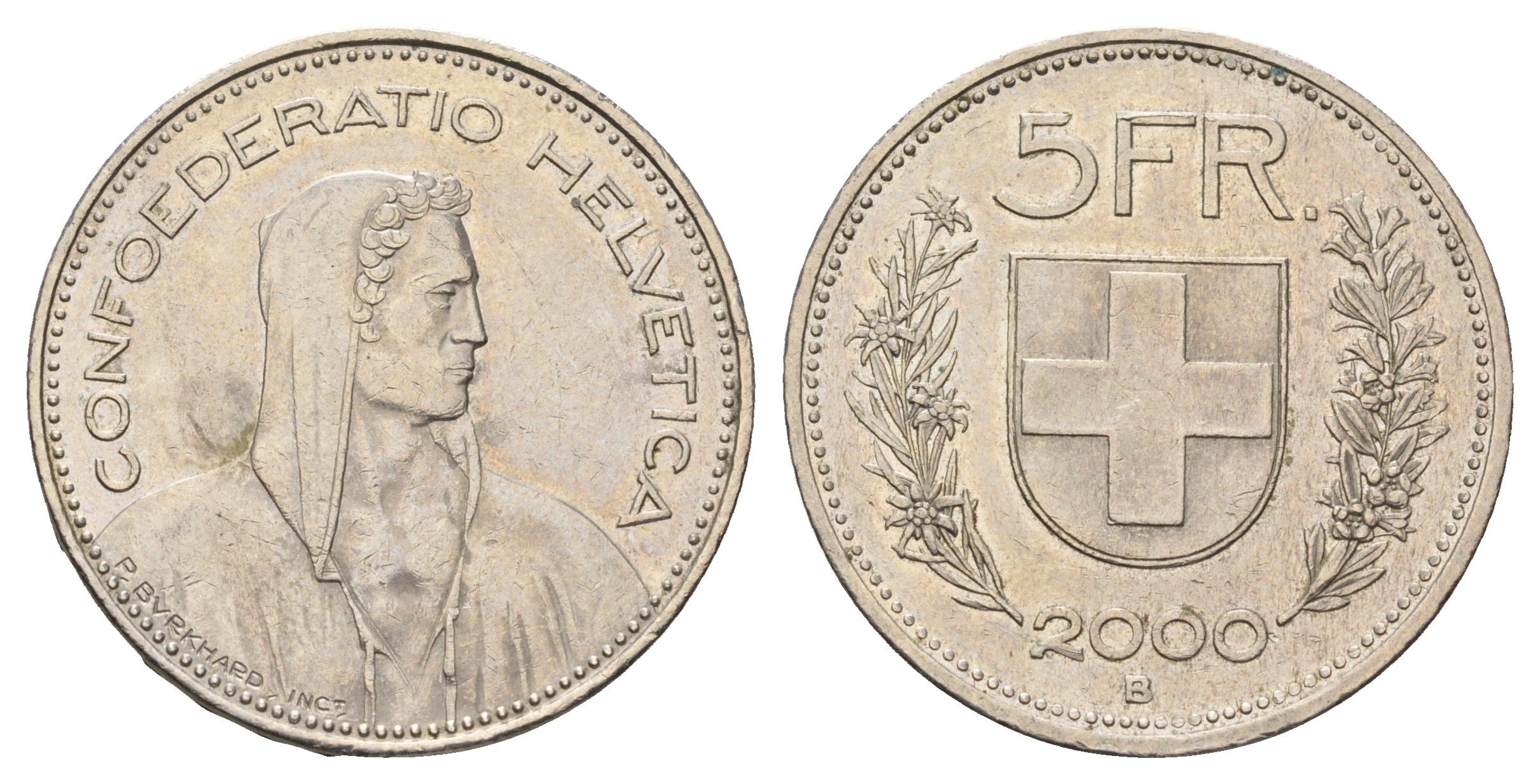 Швейцария 5 франков 2000 B KM 40a.4 медно-никель 4521-1125