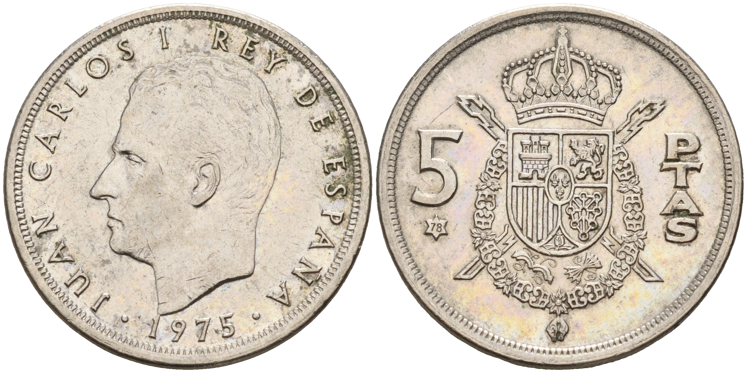 Испания 5 песет 1975 (78) Хуан Карлос I (1975-2014) KM 807 медно-никель    4143-237