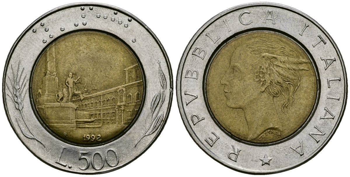 Италия 500 лир 1992 KM 111 биметалл 4165-1044