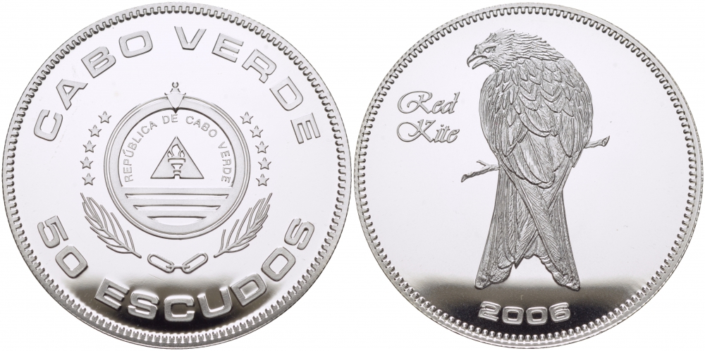 Кабо-Верде 50 эскудо 2006 красный коршун KM 50 серебро PROOF 1077-10-23
