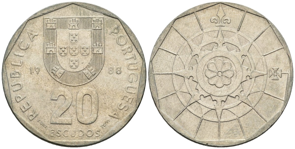 Португалия 20 эскудо 1988 KM 634 медно-никель 4148-527