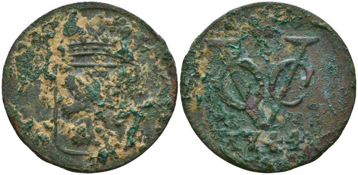 Нидерландская Ост-Индия 1 дуит 1744 KM 152.2 медь 4573-1127