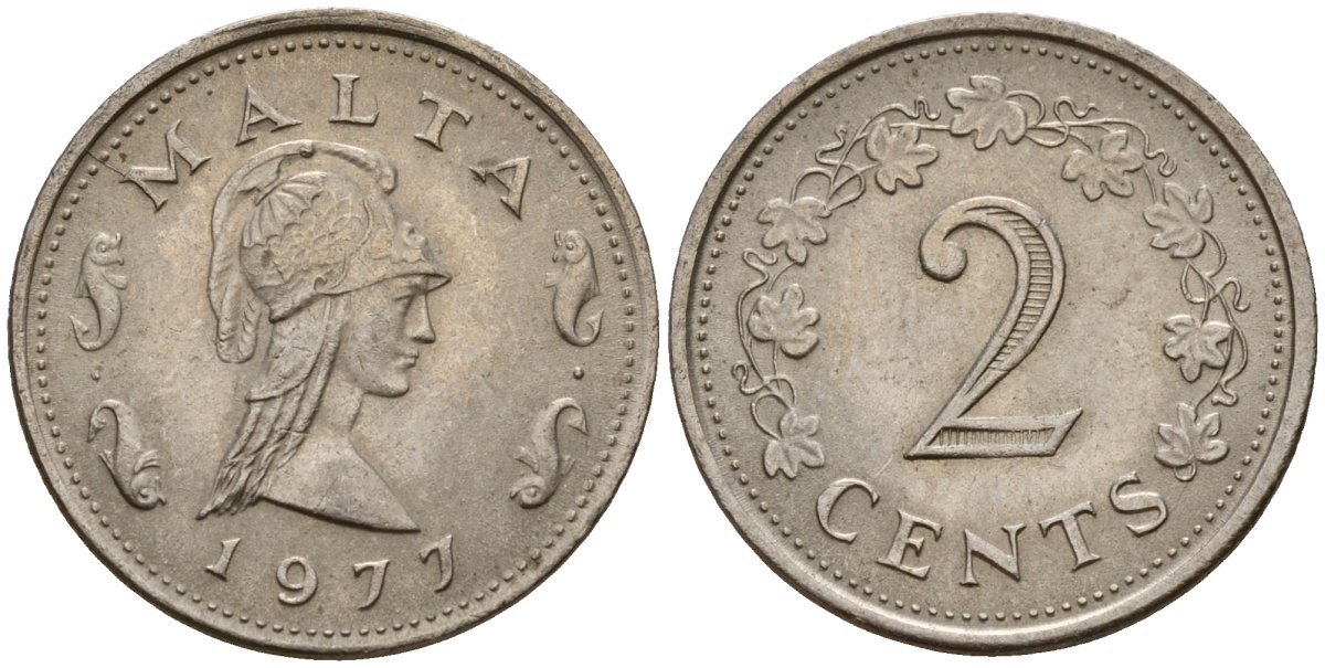 Мальта 2 цента 1977 Пентесилея, царица амазонок KM 9 медь цинк 4154-717