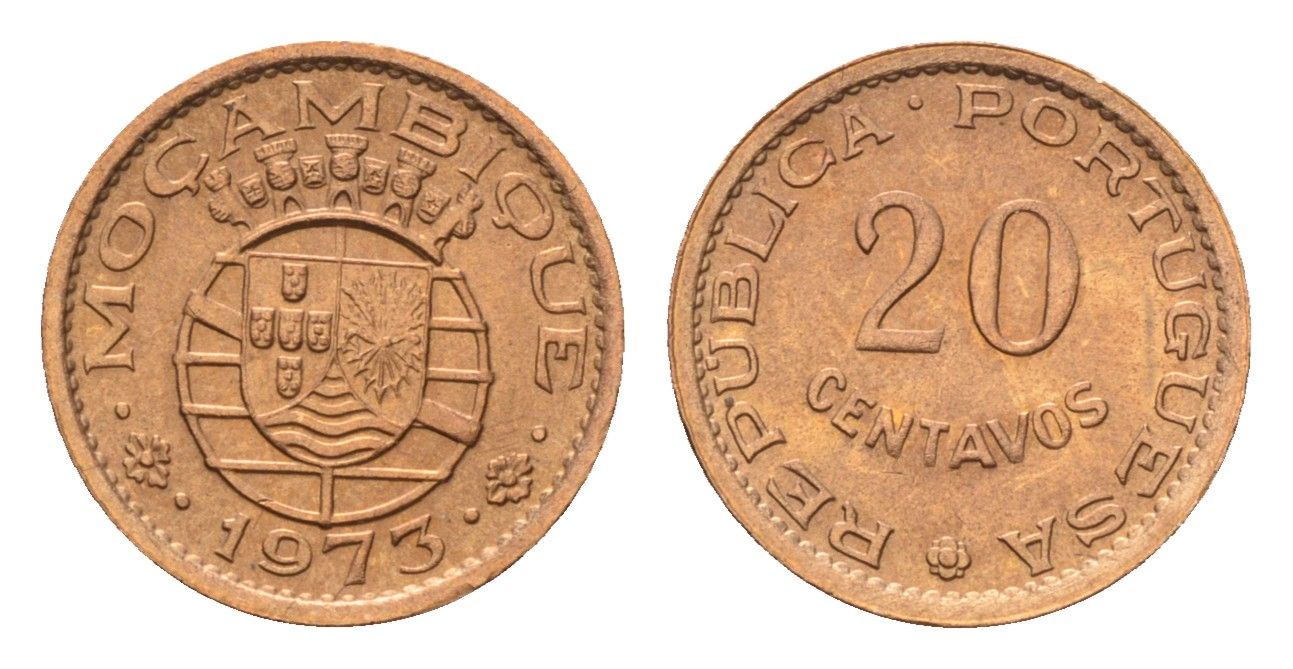 Мозамбик 20 сентаво 1973 KM 88 бронза aUNC 4588-1059