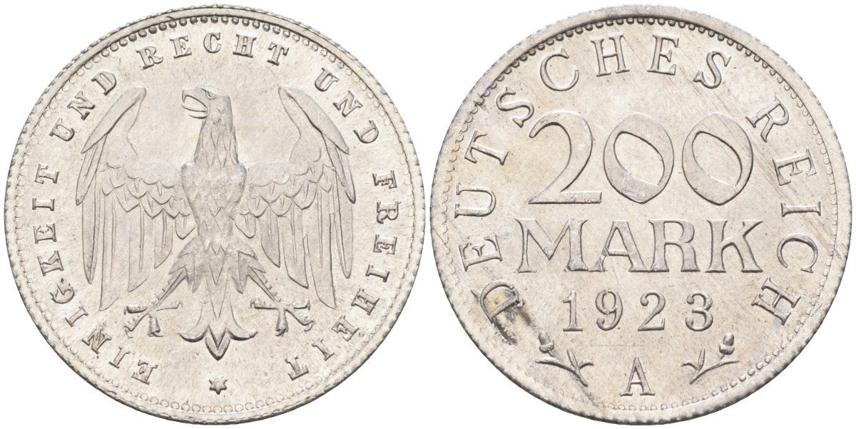 Германия 200 марок 1923 A KM 35, J. 304, Weege 22 алюминий UNC 4586-231
