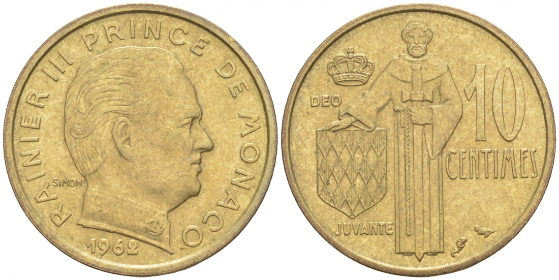 Монако 10 сантимов 1962 Ренье III (1949-2005) KM 142 алюминиевая бронза 73-122