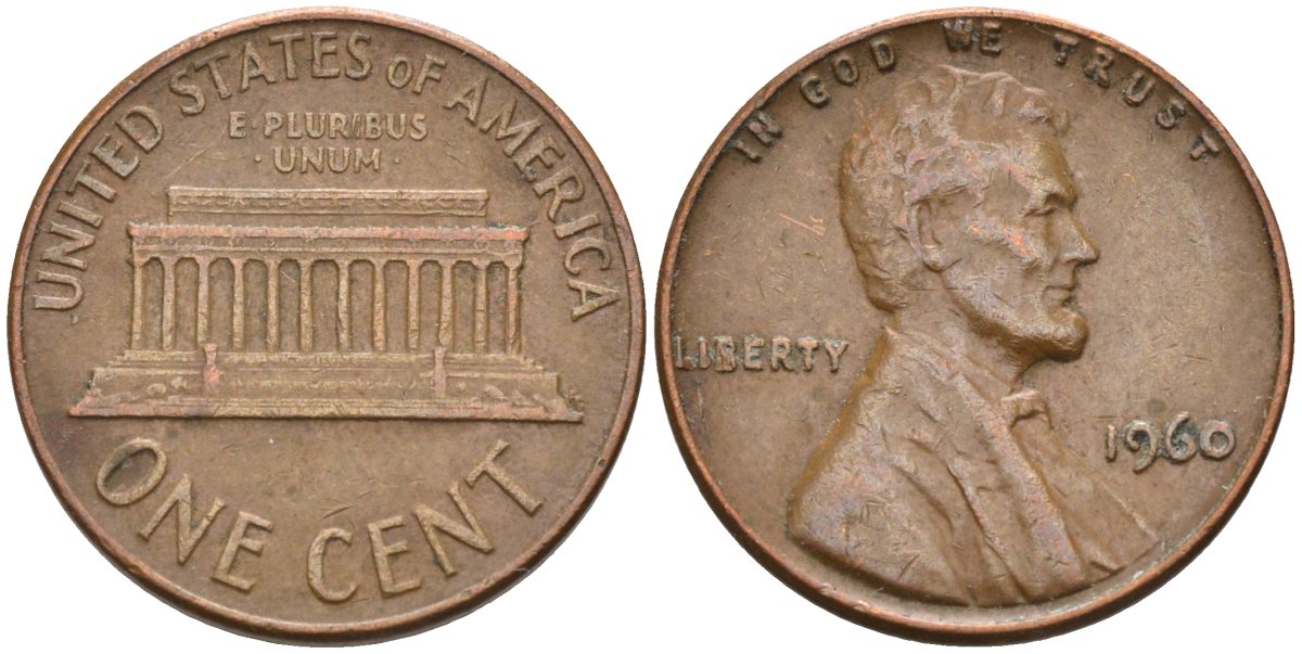 США 1 цент 1960 Линкольн KM 201 медь цинк 4115-823