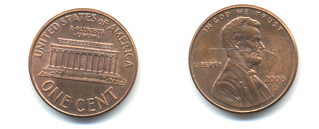 США 1 ЦЕНТ 2008 D ЛИНКОЛЬН KM 201b цинк плакированный медью 86-532