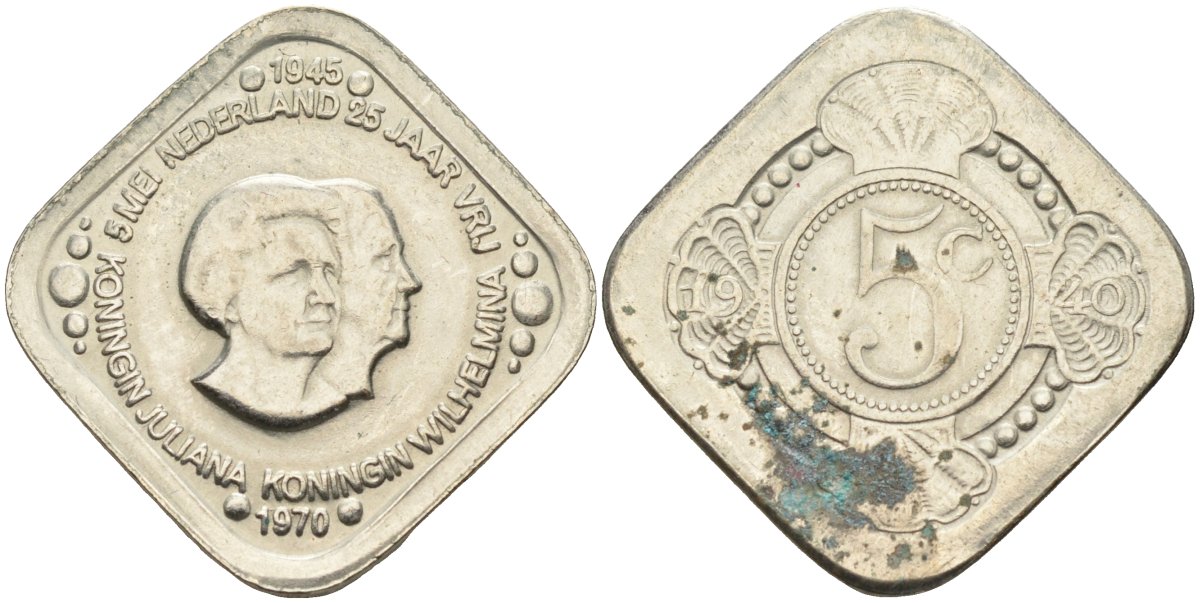 Нидерланды жетон 1980 35 лет освобождению, 5 мая 1945, Вильгельмина - Юлиана медно-никель UNC 4586-723