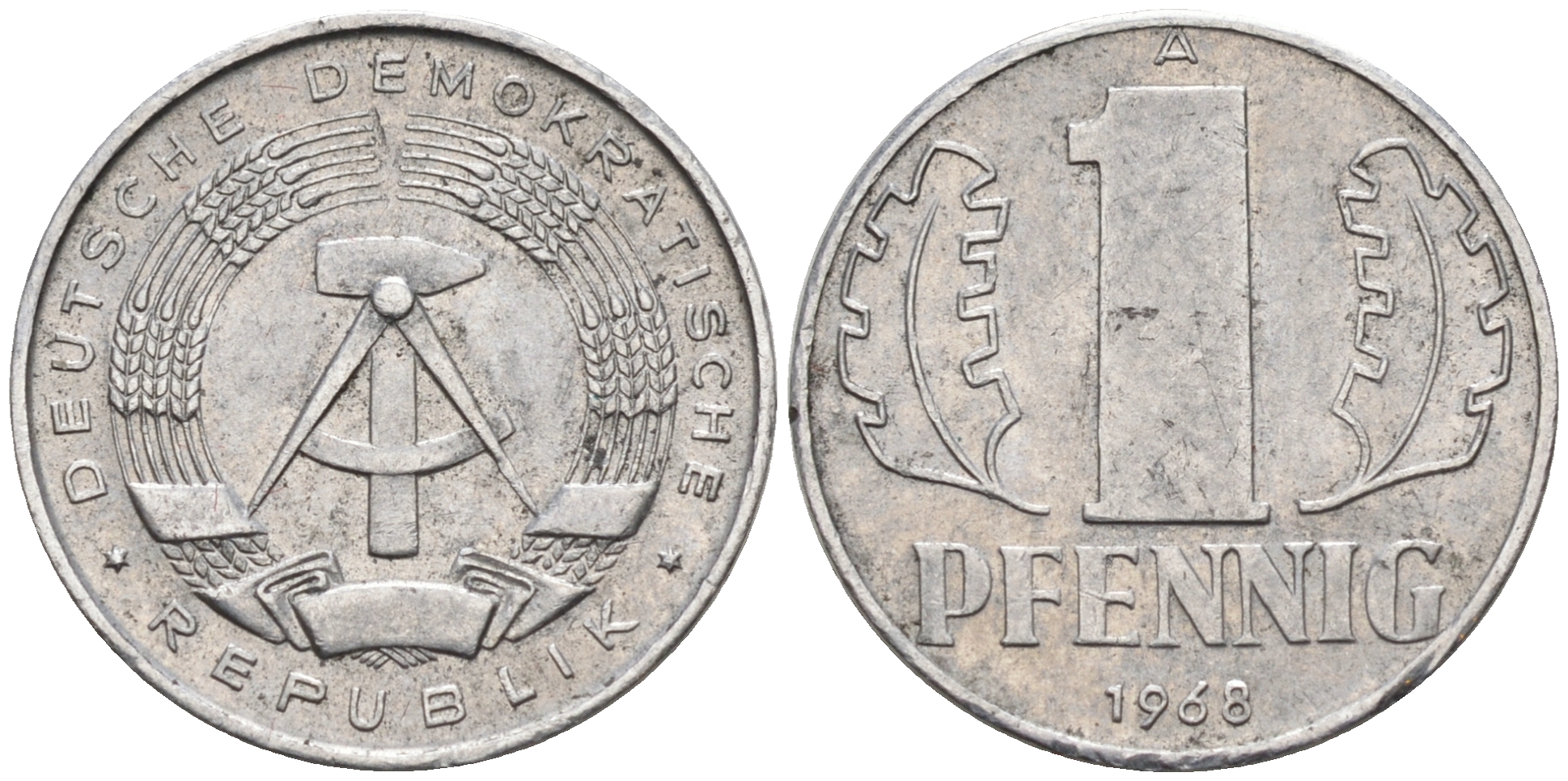 ГДР 1 ПФЕННИГ 1968 А KM 8.1 алюминий 75-166