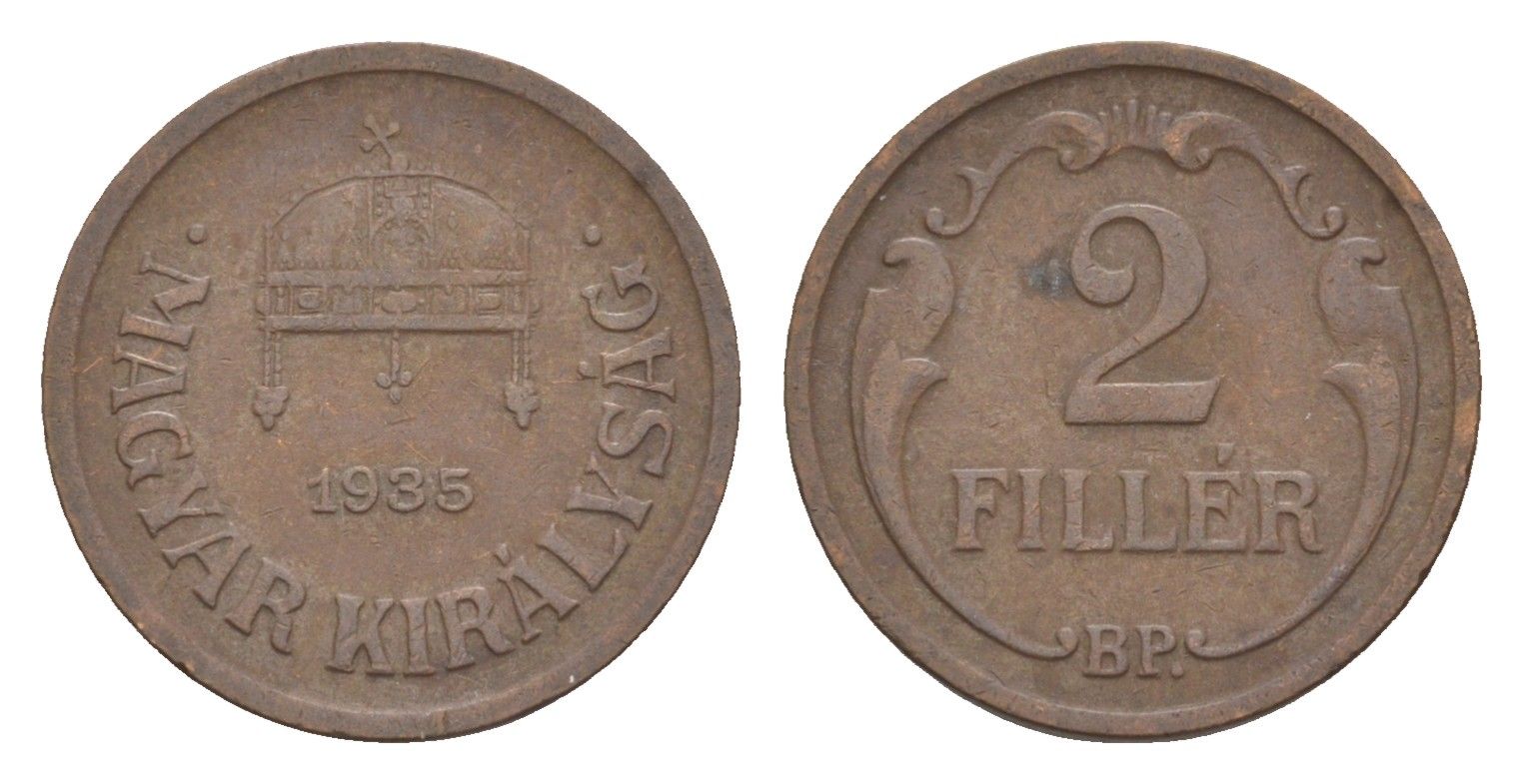 Венгрия 2 филлера 1935 BP KM 506 бронза 4658-331