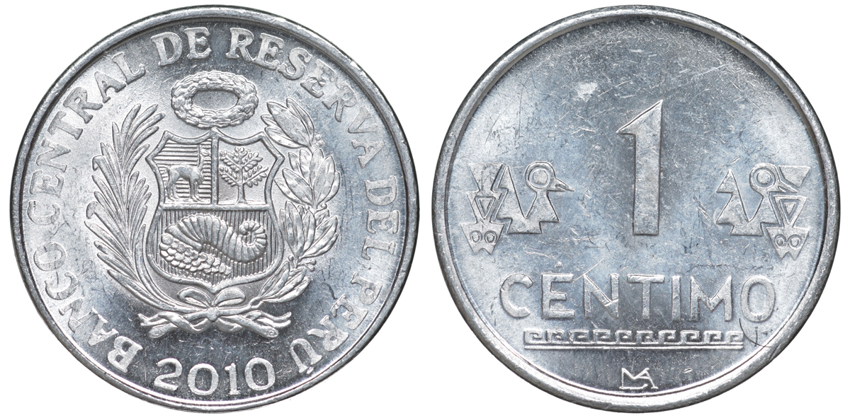 Перу 1 сентимо 2010 LIMA KM 303.4a алюминий aUNC 4189-1035