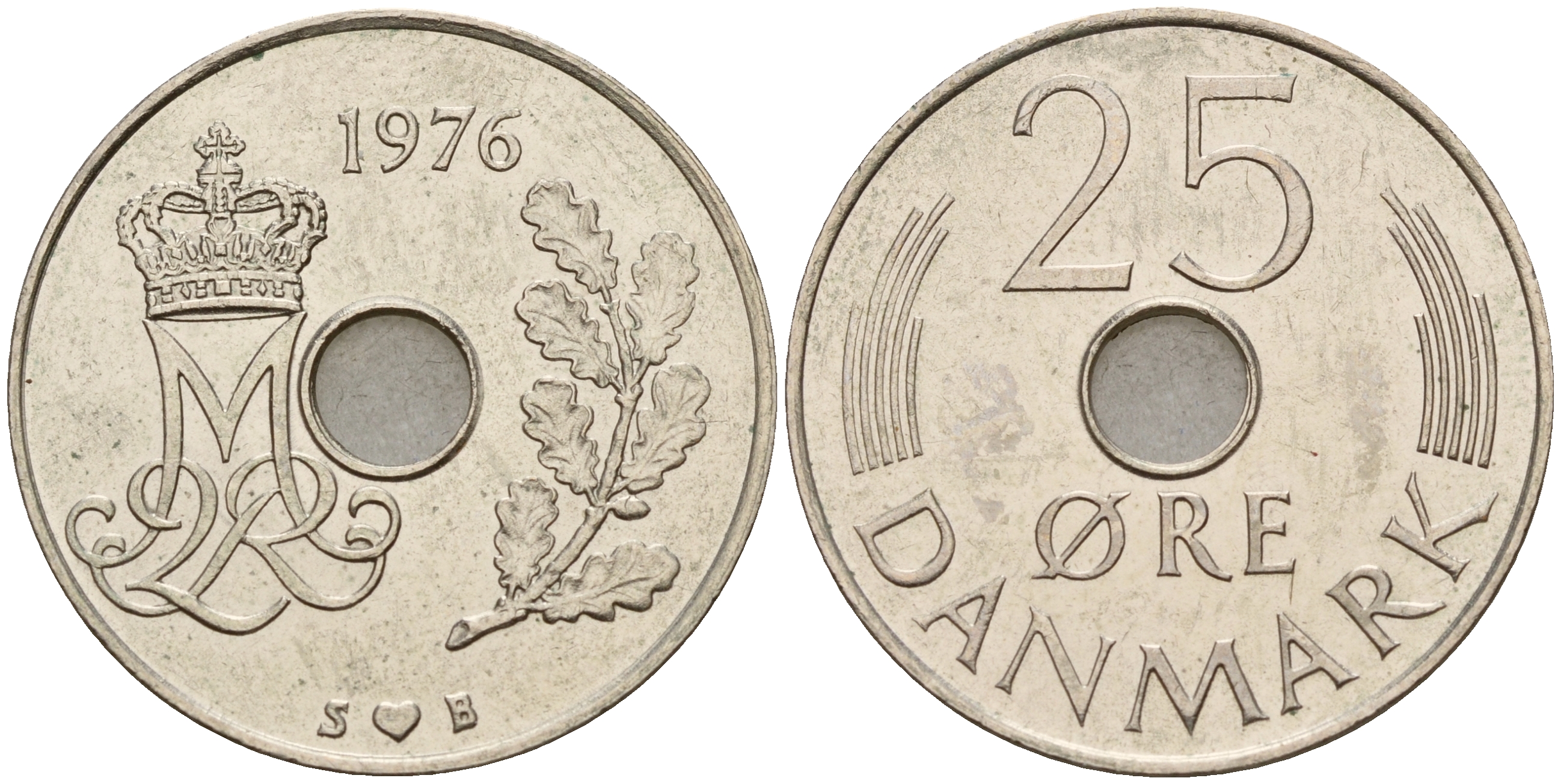 Дания 25 эре 1976 S; B, Маргрете II (1972- ) KM 861.1 медно-никель  4601-852