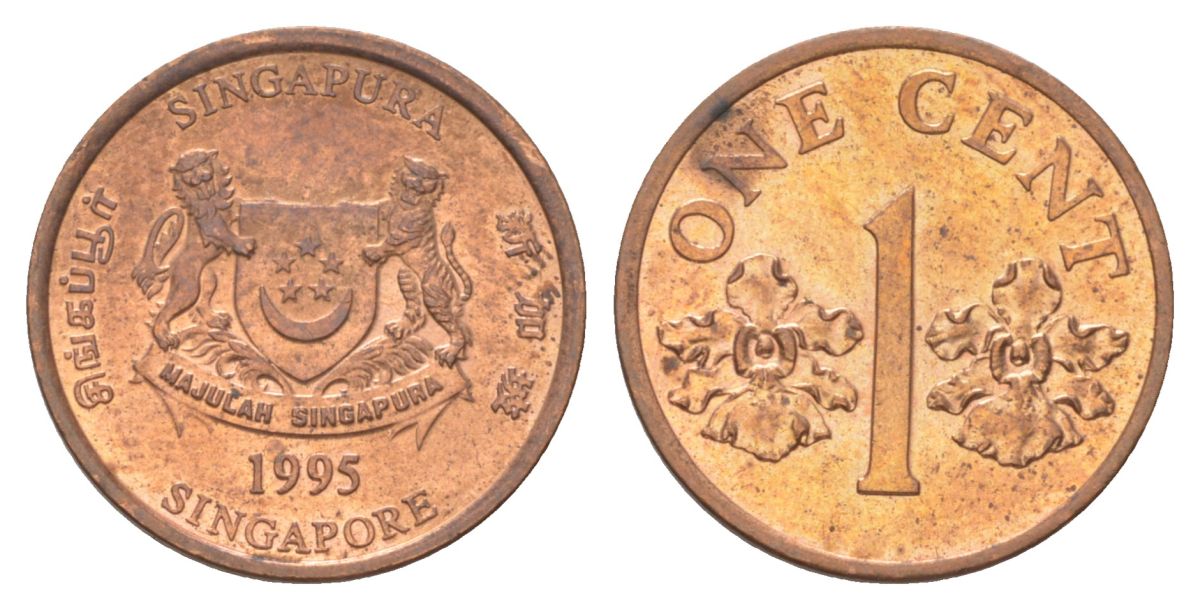 Сингапур 1 цент 1995 KM 98 цинк плакированная медью UNC 4627-967