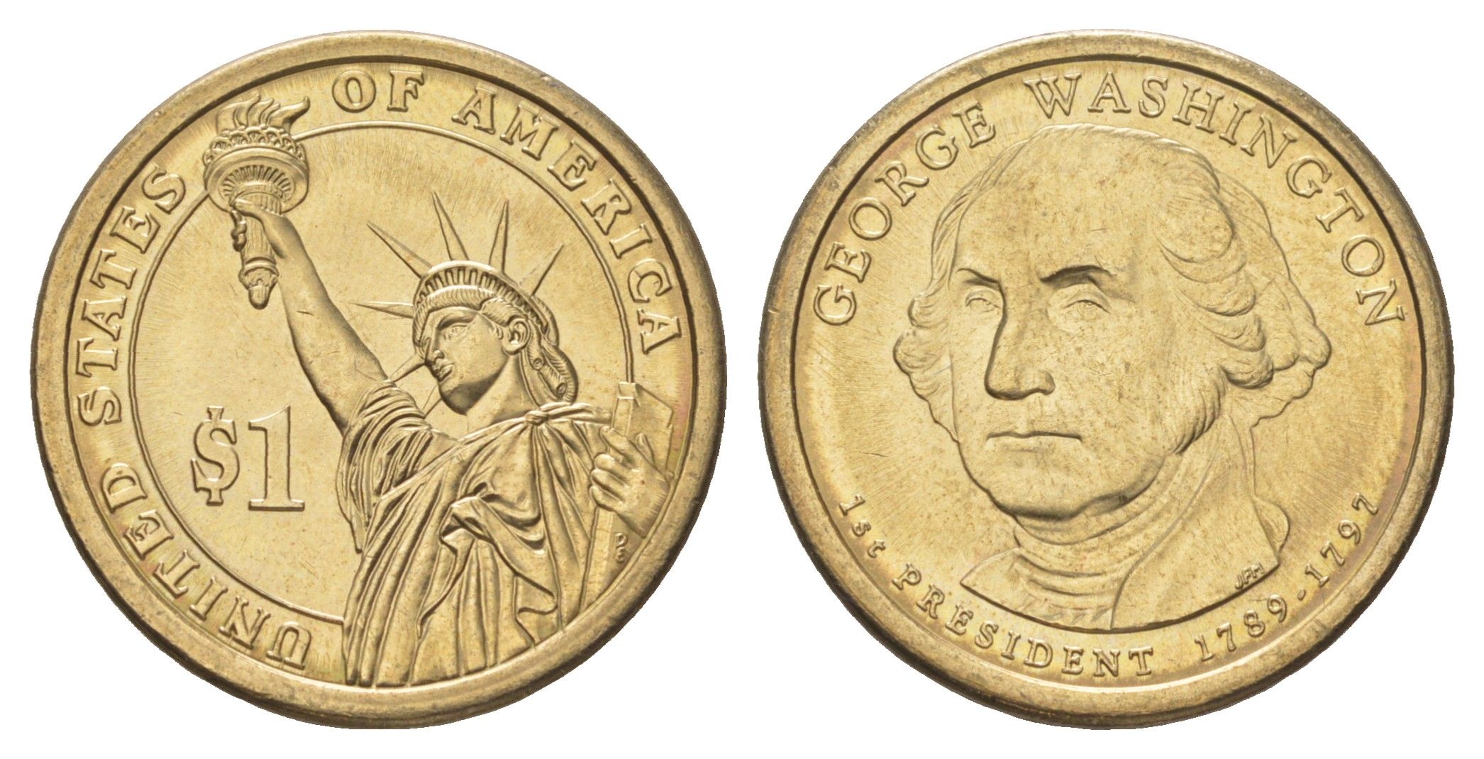 США 1 доллар 2007 D, Президент США - Джордж Вашингтон (1789-1797) KM 401 медь с марганцево-латунным покрытием UNC 4629-233