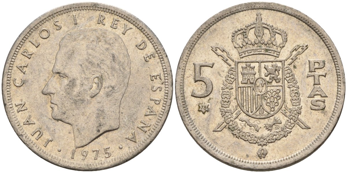 Испания 5 песет 1975 (78) Хуан Карлос I (1975-2014) KM 807 медно-никель 4155-635