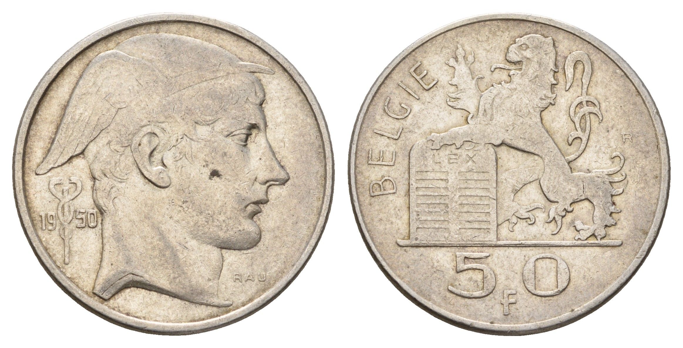 Бельгия 50 франков 1950 Леопольд III (1934-1950), Belgiqe KM 137 серебро 3855-612