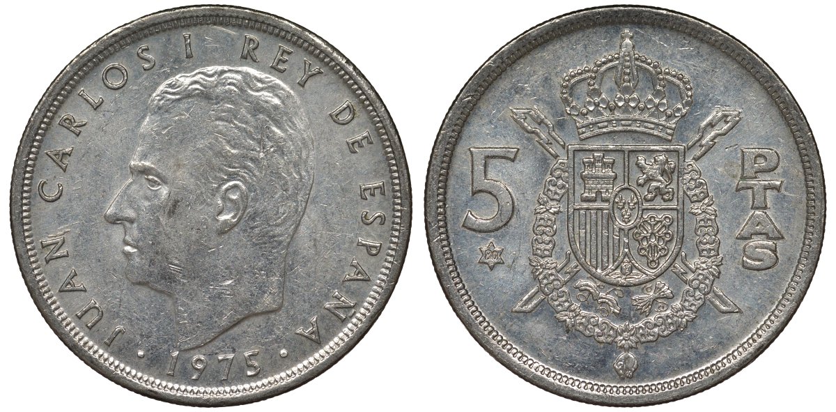 Испания 5 песет 1975 (80) Хуан Карлос I (1975-2001) KM 807 медно-никель 4128-1013