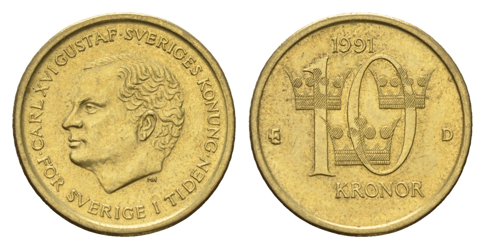 Швеция 10 крон 1991 Карл XVI Густав (1973- ) KM 877 нордик 183-352