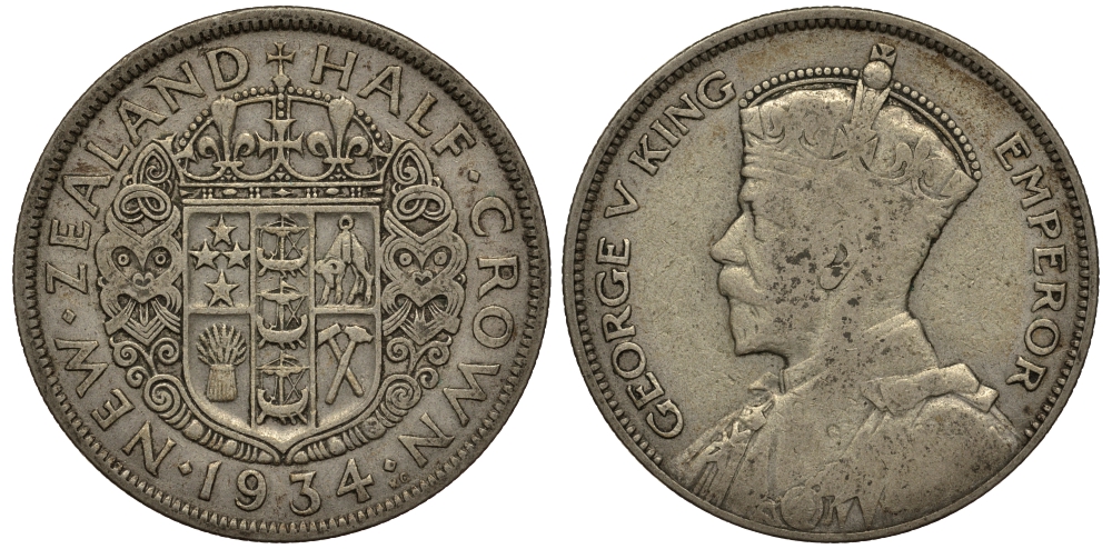 Новая Зеландия 1/2 кроны 1934 Георг V (1910-1936) KM 5 серебро 272-724