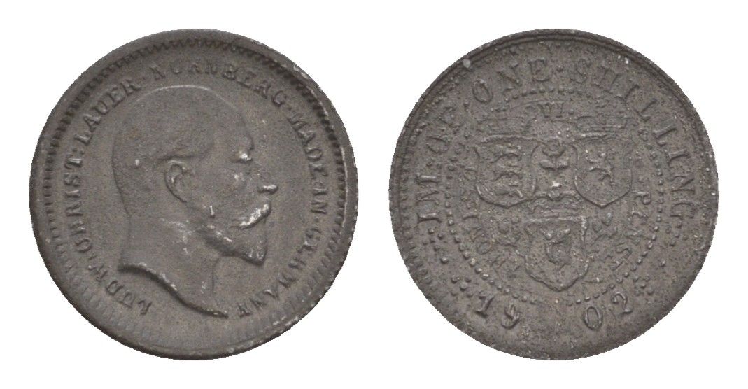 Великобритания игровой жетон в 1 шиллинг 1902 Эдуард VII, диаметр 12,75 мм, вес 0,55 гр Rogers 737 цинк железо 4651-1165