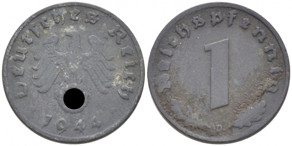 Германия 1 рейхспфенниг 1944 D KM 97 цинк 3955-653