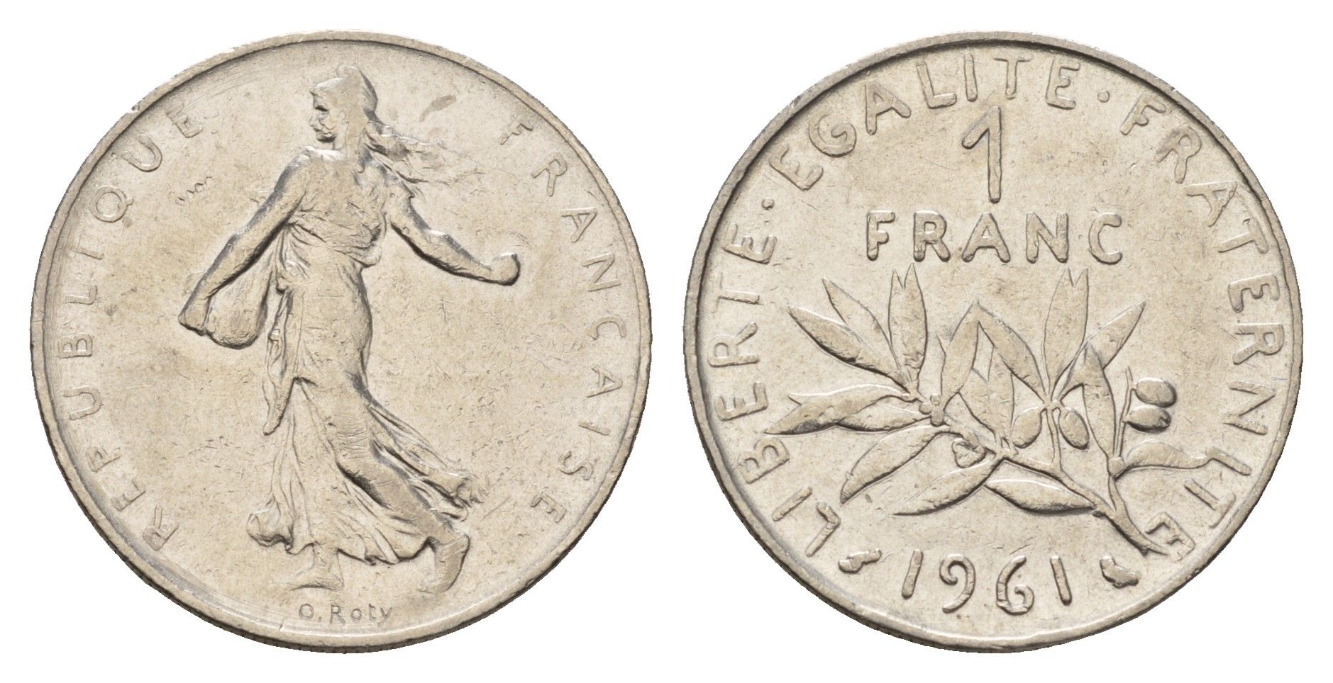 Франция 1 франк 1961 KM 925 никель 186-241