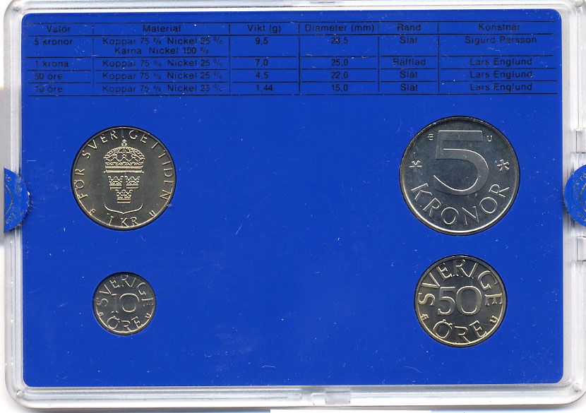 Швеция набор монетного двора из 4 монет 1985 в пластике, Карл XVI Густав (1973- ) KM MS35 UNC 4-3-7-141