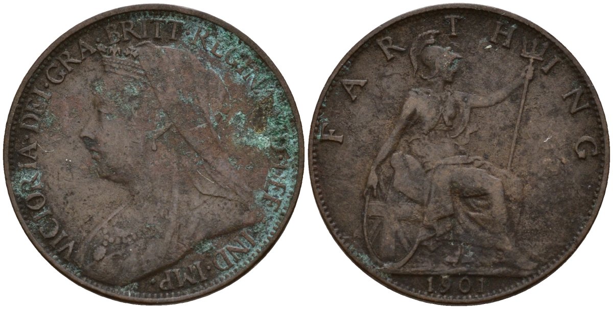 Великобритания 1 фартинг 1901 Виктория (1837-1901) KM 788.2, Spink 3964 бронза 4158-521