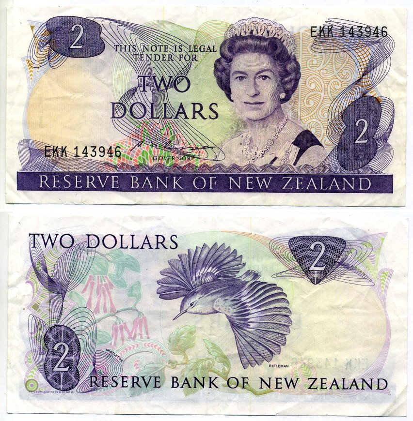 Новая Зеландия 2 доллара 1981-1992 signature: Russell Pick 170b бумага VF 7523-43-4-2