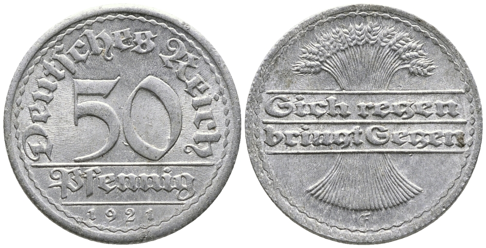 ГЕРМАНИЯ 50 ПФЕННИГОВ 1921 GF KM 27, J. 301 алюминий 24-1012