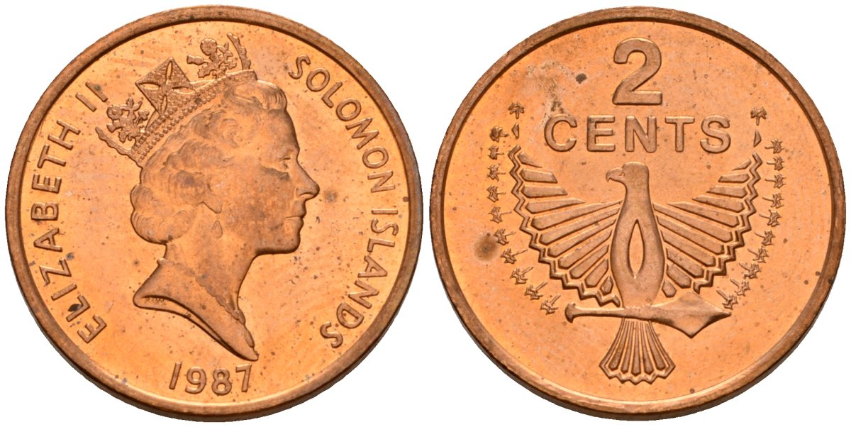 Соломоновы Острова 2 цента 1987 Елизавета II (1953-) KM 25 сталь плакированная бронзой aUNC 4566-1111