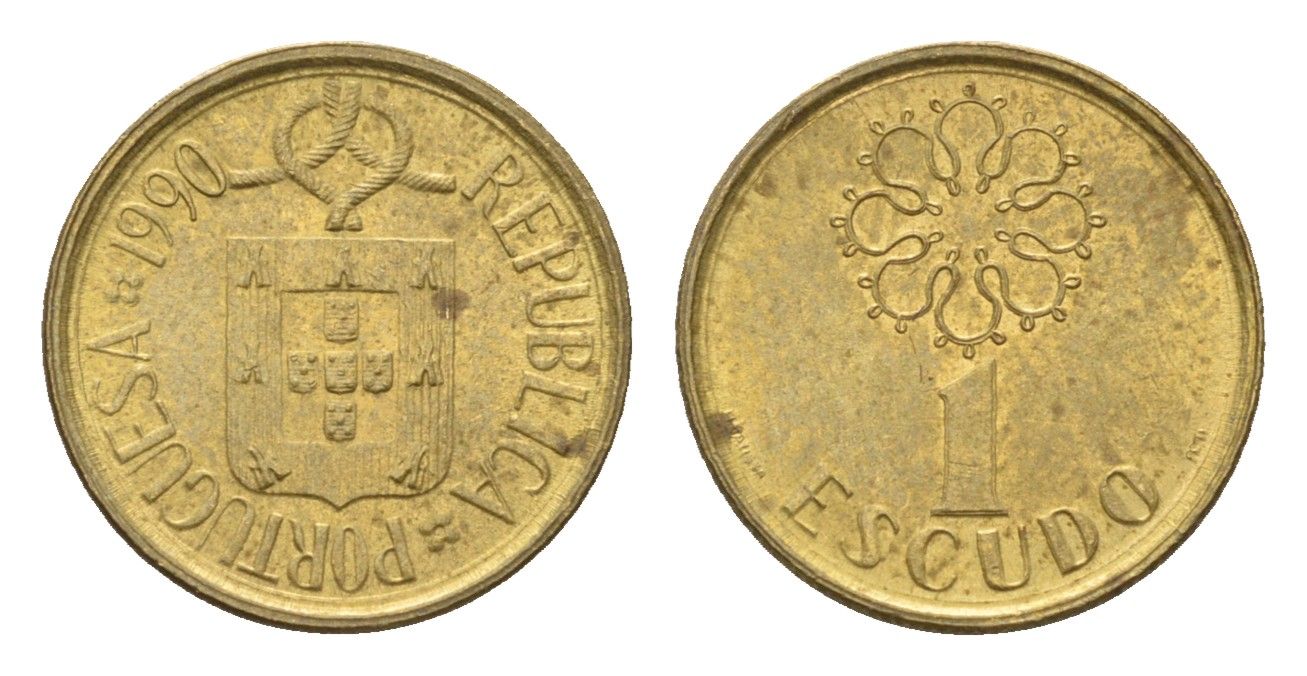 Португалия 1 эскудо 1990 KM 631 никель латунь 4674-761