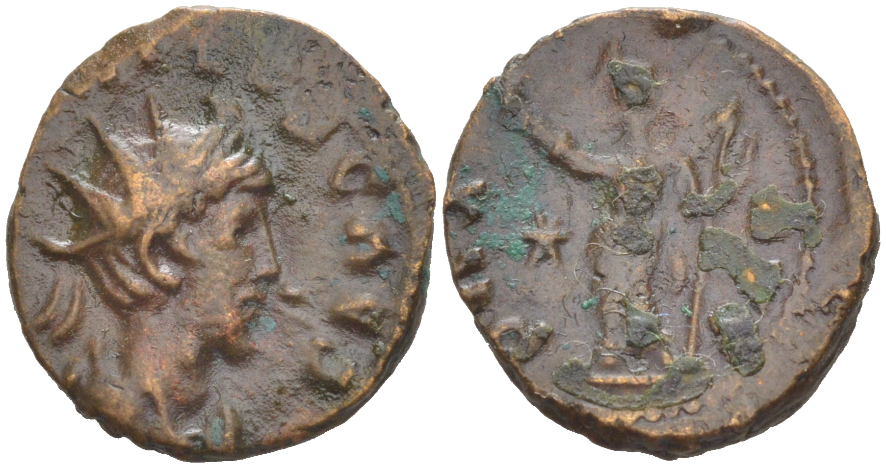 Римская Империя, императоры в Галлии антониниан 273 - 274 Тетрик II, C PIV ESV TETRICVS CAES, бюст цезаря / PAX AVG, Пация, персонификация мира, Августа Треверов RIC 247 биллон 1073-24-22