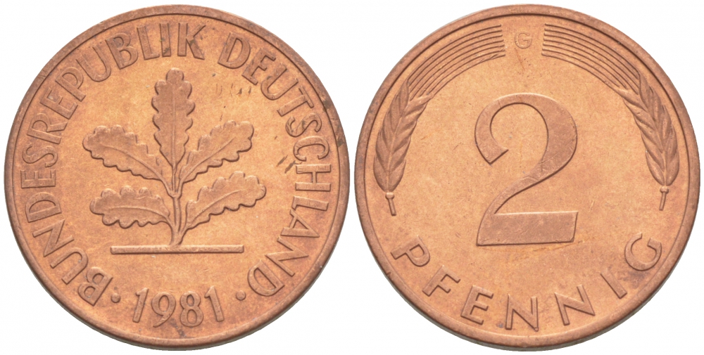 ФРГ 2 ПФЕННИГА 1981 G KM 106a, J.381a сталь плакированная сталь плакированная медьюю 3996-1119