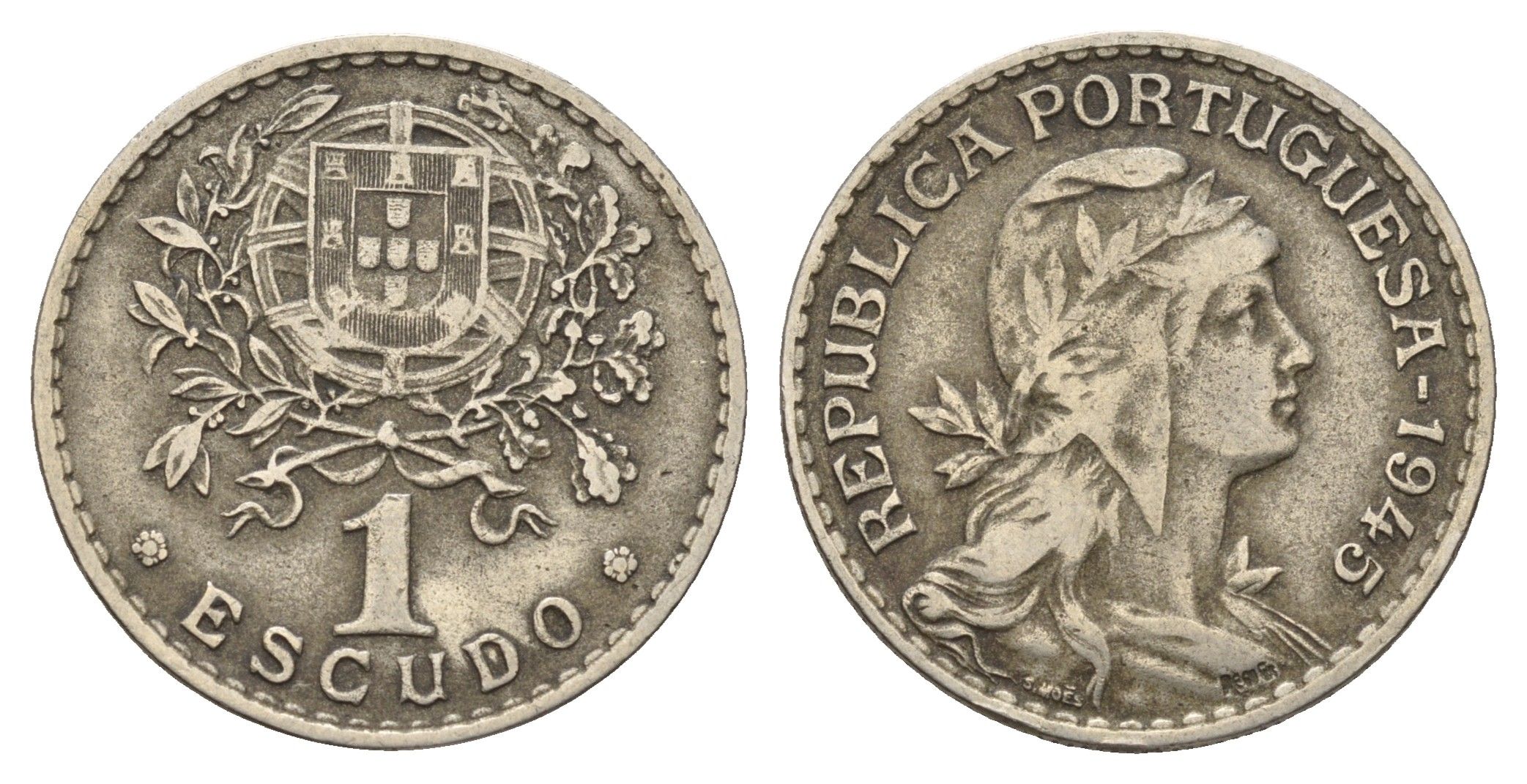 Португалия 1 эскудо 1945 KM 578 никель латунь 4121-241