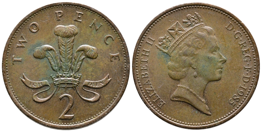 Великобритания 2 пенса 1985 Елизавета II (1952-2022) KM 936, Spink 4376 (C3) бронза 87-744