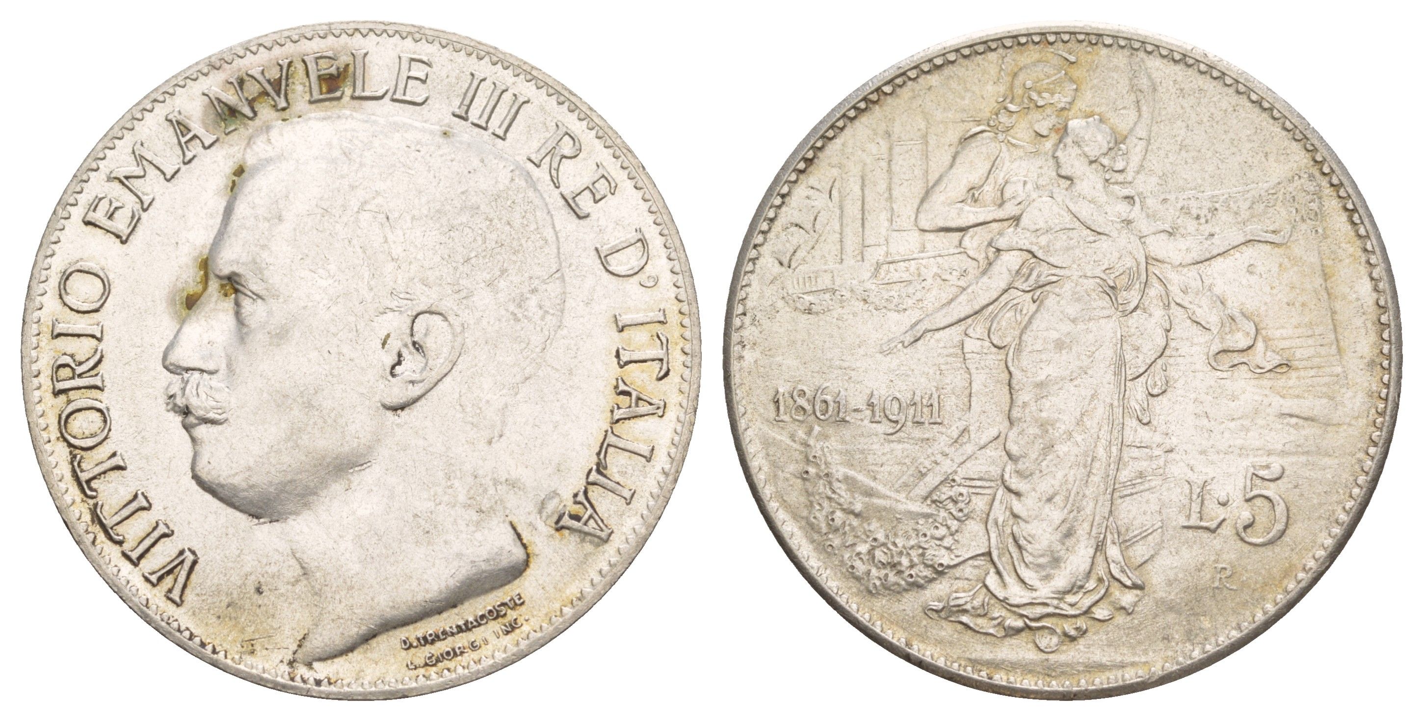 Италия КОПИЯ 5 лир 1911 50 лет Королевству KM 53 серебро 413-824