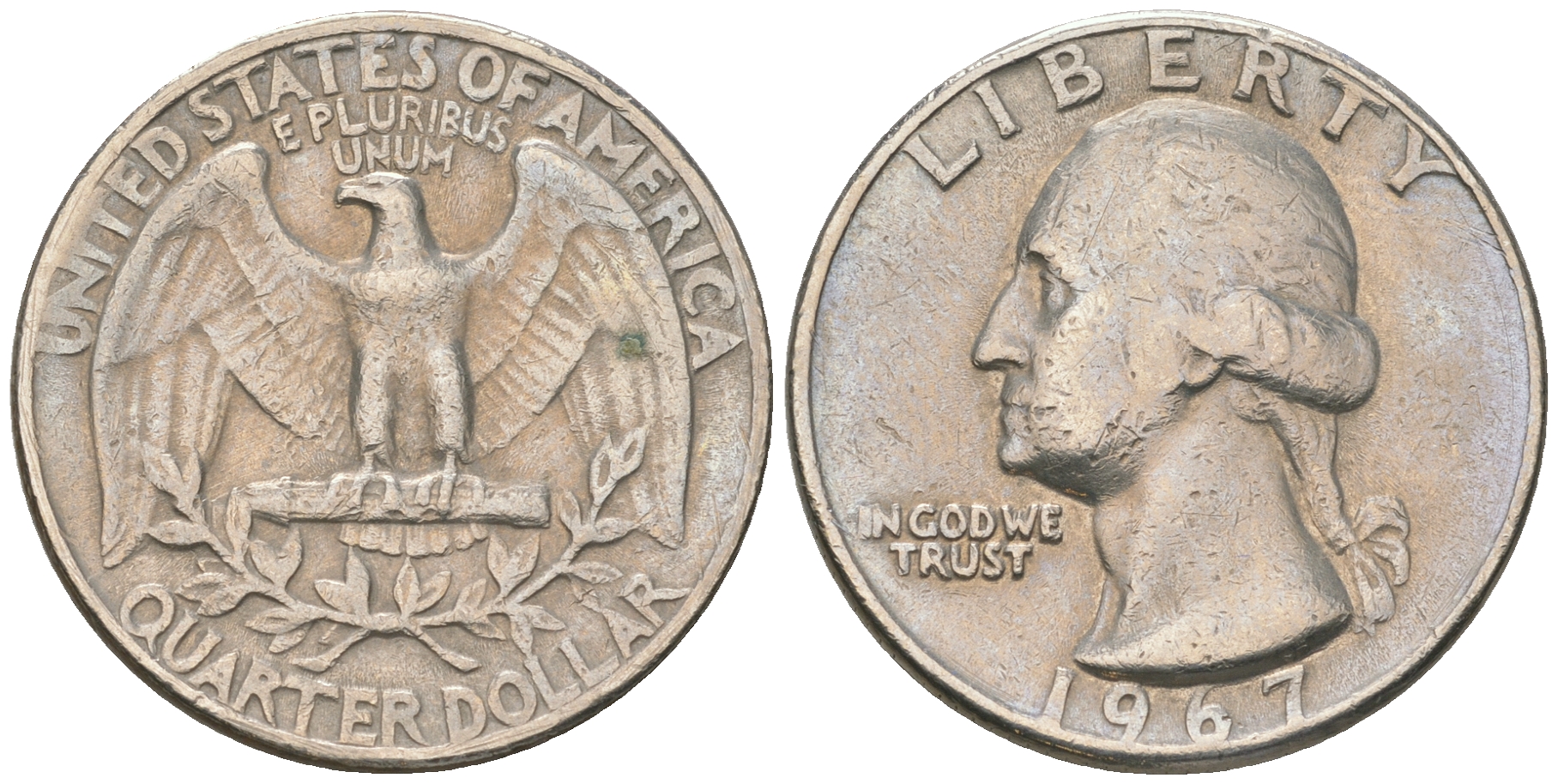 США 25 центов (квотер) 1967 Вашингтон KM 164a медь плакированная медно-никелем 4175-352